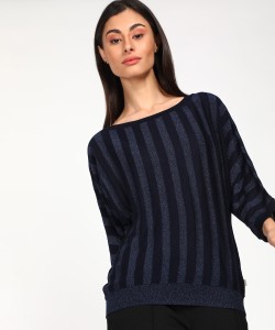 LEVI'S Striped Round Neck Casual Women Black Sweater