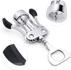 SYGA BottleOpener-A30-1 Wing Corkscrew Zinc Alloy Wine Opener with Non-Slip Silicone Handle Professional Multifunctional 2 in 1 Red Wine Beer Bottle Opener for Home Bars Cafés Restaurants and More - Black, A30-1 Bottle Opener
