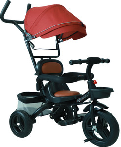 Tick a Toy Baby Cycle Tricycle for Kids with parental control Rubber Wheels Tyre 1.5 to 2 3 4 5 Yrs 3 in 1 upto 25Kg Canopy Safety Belt Metal frame Anti slip pedal Front