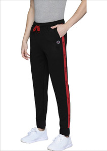 Black track shop pants red stripe