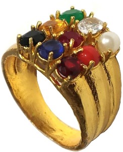 Aurra Stores NAVRATNA/NAVGRAH RING FOR MEN AND WOMEN(FOR HEALTH , WEALTH& PROSPERITY) Brass Brass Plated Ring Brass Coral, Emerald, Pearl, Sapphire, Ruby, Zircon Ring
