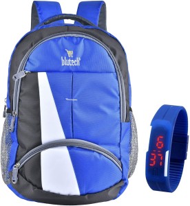 blutech Polyester 36 Liters Waterproof Royal Blue School Backpack+Blue Digital LED Unsex Free Waterproof School Bag