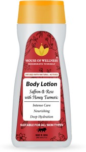 House of Wellness Saffron & Rose with Honey Turmeric Body Lotion for All Skin Type | Natural Nourishing, Non Sticky Moisturiser for Soft Skin - 200 ml