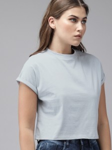 Roadster Solid Women Round Neck Blue T-Shirt