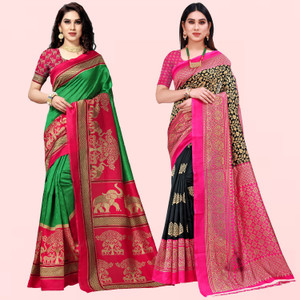 Buy kashvi sarees Printed Mysore Art Silk Cotton Silk Multicolor
