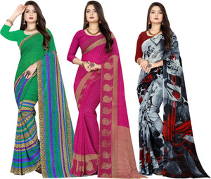 Buy Anand Sarees Printed Daily Wear Georgette Green Pink Grey Sarees Online Best Price In India Flipkart