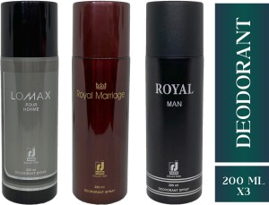 R J PARIS LOMAX + ROYAL MARRIAGE + ROYAL MAN Combo Pack Deodorant Spray  -  For Men & Women