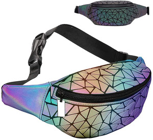 PALAY Luminous Waist Bag Geometric Fanny Pack Reflective Belt Bag Sport Chest Bag for Men Women Luminous and Holographic Black Bag PU Photo Color Price in India Flipkart