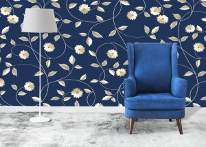 Navy Floral Fabric Wallpaper and Home Decor  Spoonflower