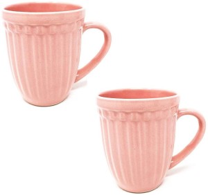 NAVIBHA Ceramic Handcrafted Glam Matte Pink Microwave Safe Coffee/Milk with Handle Set of 2 350ml) Ceramic Coffee Mug