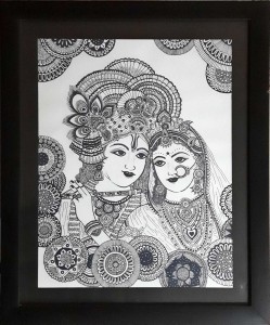 Black Jel pen Mandala Art Radha krishna sketch, Size: 210x297mm