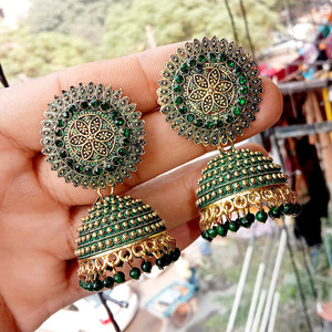 Dark green jhumka sales