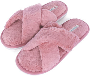 Ladies pink fluffy hot sale slippers