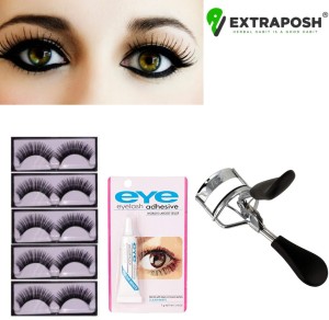 Extraposh EYELASH CURLER TO CURL EYES WITH False Eyelashes Set Natural Reusable Lashes for Women Girls Ladies Makeup Tools Accessories & Eyelash Glue