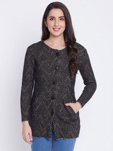DUKE Chevron Zig Zag Round Neck Casual Women Black Sweater Buy