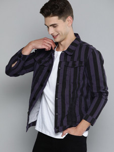 Mens striped outlet denim jacket