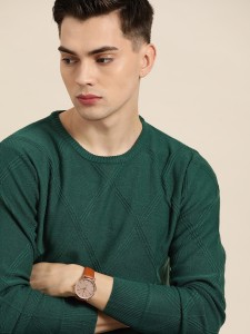 INVICTUS Self Design Round Neck Casual Men Green Sweater