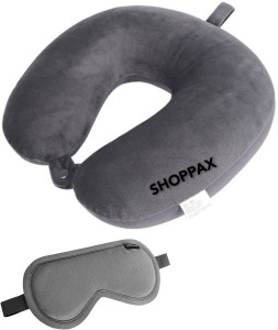 shoppax Unisex U-Shaped Micro fabric Soft Cushions Neck Rest Pillow for Travel with Gray Smooth and Black Comfortable Sleeping Mask Neck Pillow