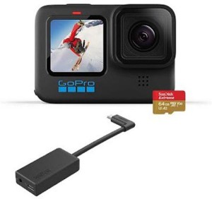 GoPro Hero 10 HERO10 Black - Waterproof Action Camera with Free Mic and 64 GB Memory Card Front LCD and Touch Rear Screens, 5.3K60 Ultra HD Video, 23 MP Photos, 1080p Live Streaming, Webcam, Stabilization Sports and Action Camera(Black, 23 MP)
