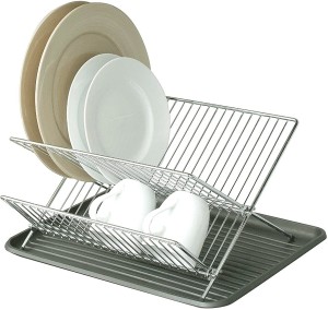 Foldable Dish Drying Rack with Drainboard, Stainless Steel 2 Tier Dish  Drainer R