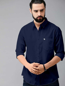 Navy blue cotton shirt hot sale