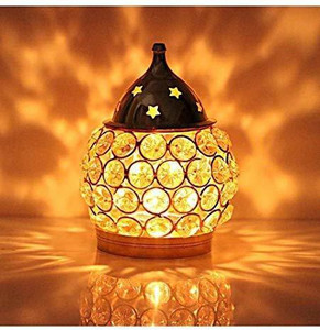 damurhu Brass Oval Shaped Crystal Oil Lamp Tea Light Holder