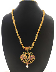 ZozoE Peacock One Gram Gold Micro Plated AD Ruby Necklace Long Chain Gold plated Plated Copper Necklace Price in India Buy ZozoE Peacock One Gram Gold Micro Plated AD Ruby Necklace Long