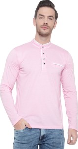 Adorbs Striped Men Mandarin Collar Pink T-Shirt