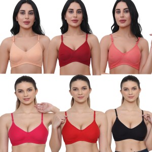Buy Baremoda Women's Cotton Full Cup Bra Panty Set Combo Pack of 3 (Red  Black Maroon, 32) at