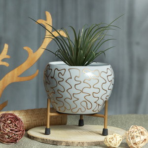 homspurts Metal Planter Pot with Tablestand (White, Set of 1) | 6x 5 in | Iron Vase