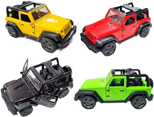 IndusBay Pack of 4 Metal Diecast Pull Back Die cast Open Top Jeep