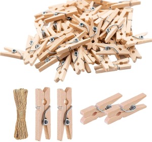 ecofynd Set of 30 Mini Natural Wood Pin with 50 Meters Jute Rope