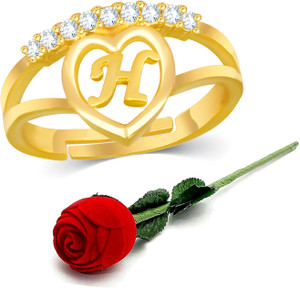 Kanak Jewels Heart Alphabet Letter Initial H Ring with Rose Box Gold Plated Ring KJRBG124 Brass Cubic Zirconia Gold Plated Ring Price in India Buy Kanak Jewels Heart Alphabet Letter Initial