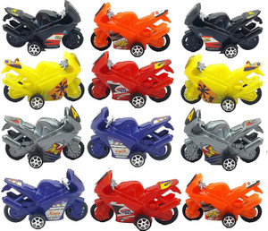 Eforest 12 Pcs Plastic Mini Motor Bike Toy Play Set for 3 Years Old