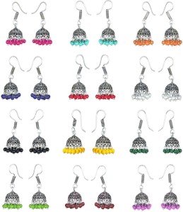 alysa Combo of 12 Pair Beautifully Crafted Small Silver, Alloy Jhumki Earring