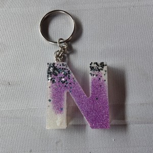 Pink Glitter Monogram Keychain Letter N