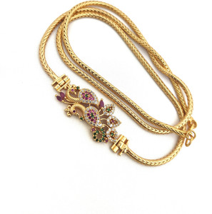 Hanaa One Gram Gold Micro Plated AD Peacock Mugappu Chain For Women Girls 26 Inches Gold plated Plated Copper Chain Price in India Buy Hanaa One Gram Gold Micro Plated AD