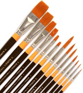 KAMAL Painting Brush Flat and Round Ultra Series Set of 13 with Free Utility Pouch
