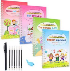 4 Pcs Grooved Handwriting Book Practice for Kids, Reusable Han