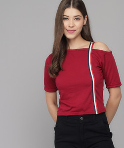 Raabta maroon off online shoulder top