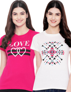 Fabflee Printed Women Round Neck Multicolor T Shirt Buy Fabflee Printed Women Round Neck Multicolor T Shirt Online at Best Prices in India Flipkart