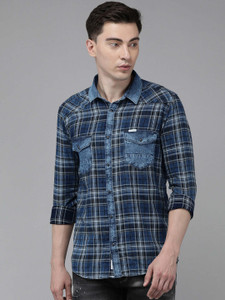 VOI JEANS Men Checkered Casual Blue Shirt Buy VOI JEANS Men