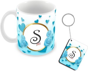 Tuelip Printed Design of "S" Alphabet with Keychain for Ceramic Coffee Mug