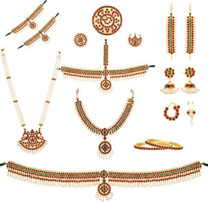 bharatanatyam jewellery Brass Gold plated Multicolor Jewellery Set