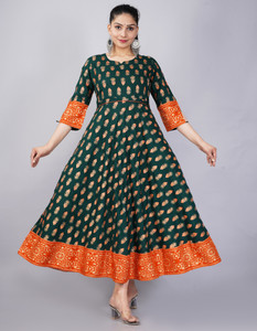 Buy Ayukti Designer  Stylish Rayon Gold Printed FlaredAnarkali KurtaKurti  for Women Online at Best Prices in India  JioMart