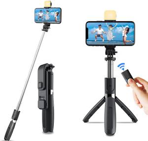 GLAMPANDA Extendable Portable LED Selfie Stick with Tripod with Wireless Bluetooth Remote Tripod