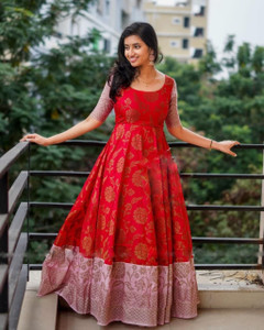 Saree top stitched gown
