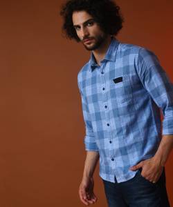 CAMPUS SUTRA Men Checkered Casual Blue, Light Blue Shirt