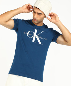 Calvin Klein Jeans Printed Men Crew Neck Blue T Shirt Buy Calvin