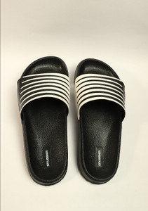 Black and white striped slippers store